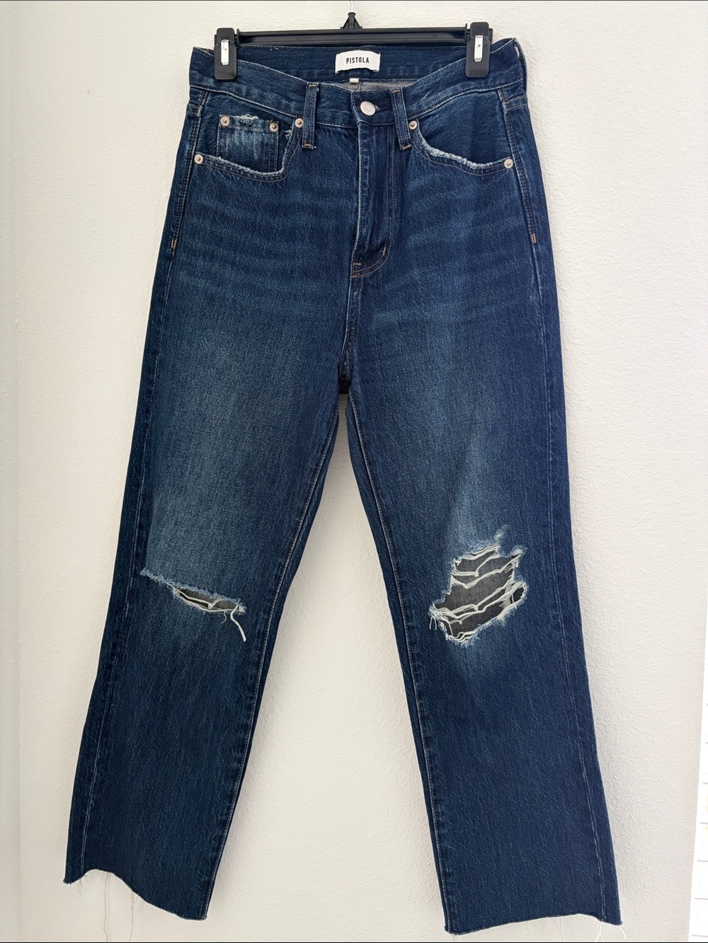 pistola navy blue distressed straight-leg jeans